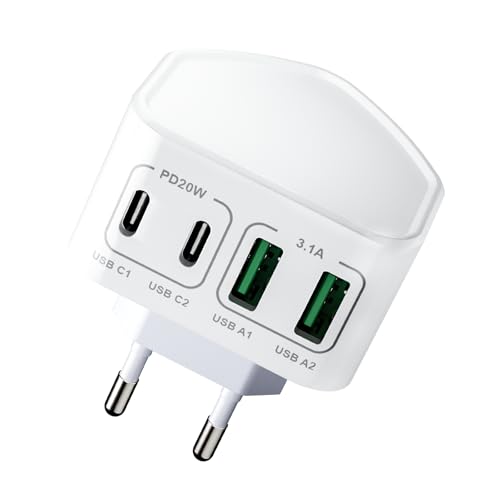 USB C Ladegerät, Zexrow 40W 4 Ports Mehrfach Ladegerät mit USB-C und USB-A, Schnellladegerät USB Netzteil für iPhone 15 14 Pro Max 13 12 11 SE 2020 XS XR 8 7, Samsung, Handys von Zexrow