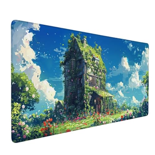 Gaming Mauspad - 60x30cm - Mouse Pad mit Vernähte Kanten - Rutschfester Mousepad mit Einer speziellen Oberfläche verbessert Geschwindigkeit und Präzision - (GrüN Baumhaus) - Ergonomisches XXL M-WG von Zgcoyeo