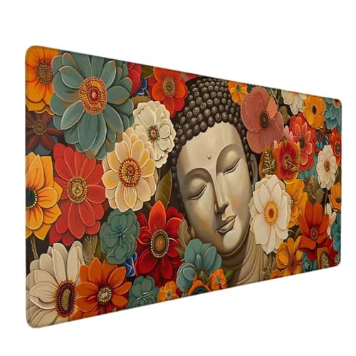 Gaming Mauspad - 60x30cm - Mouse Pad mit Vernähte Kanten - Rutschfester Mousepad mit Einer speziellen Oberfläche verbessert Geschwindigkeit und Präzision - (Rot Buddha-Statue) - Ergonomisches 7-AI von Zgcoyeo