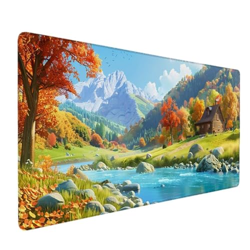 Gaming Mauspad XXL Schwarz - Großes Mousepad 90x40cm - rutschfeste Schreibtischunterlage für Gaming und Büro - Fransenfreie Ränder - Präzises und Langlebiges Maxlvl Large Mouse Pad (Orange Herbst)8-QW von Zgcoyeo