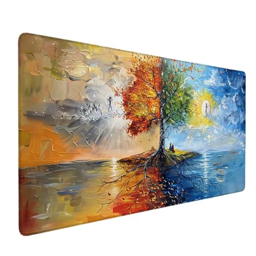 Mauspad Groß XXL – 100x50cm Gaming Mousepad – rutschfest und Wasserdicht – Nahtlose Kanten Mouse Pad verbessert Geschwindigkeit und Präzision, Mausmatte für PC, Büro, Laptop, Computer (GrüN Baum) 2-92 von Zgcoyeo