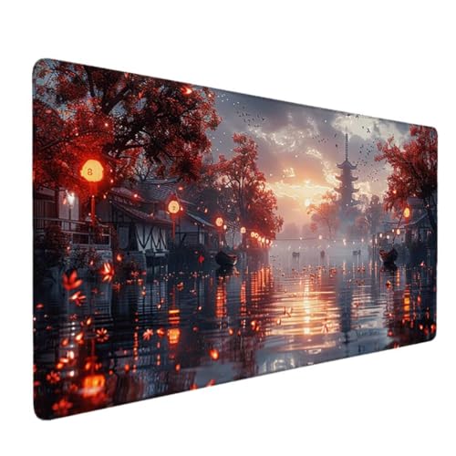 Mauspad XXL Schwarz - Mousepad Groß 90x40cm - rutschfeste Schreibtischunterlage für Gaming und Büro - Fransenfreie Ränder - Präzises und Langlebiges Maxlvl Large Mouse Pad (Orange Landschaft) 7-F0 von Zgcoyeo