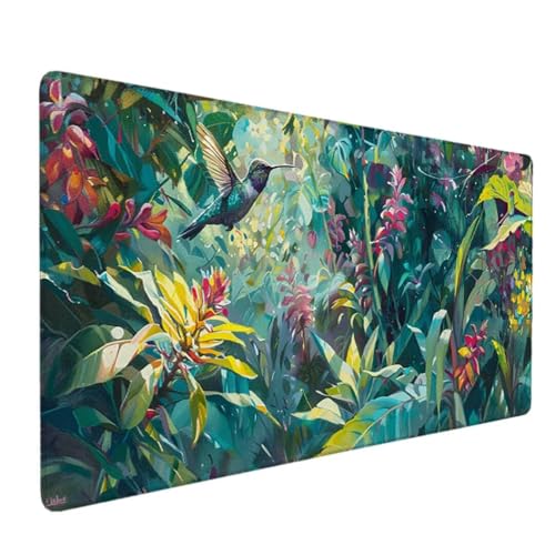 Mouse Pad-Mauspad mit Anti-Rutsch-Gummiboden, Leichtes Gleiten, Spritzwassergeschützt, Langlebige Materialien, Tragbar, Frisches, modernes Design - 120x60cm (GrüN Blume) Ergonomisches Mauspad XXL I-0A von Zgcoyeo