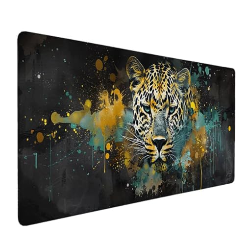 Mouse Pad-Mauspad mit Anti-Rutsch-Gummiboden, Leichtes Gleiten, Spritzwassergeschützt, Langlebige Materialien, Tragbar, Frisches, modernes Design - 120x60cm (Tier Leopard) - Ergonomisches XXL 6-KC von Zgcoyeo