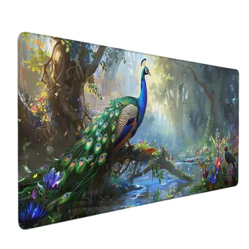 Übergröße Mauspad Gaming 80x30cm XXXL Mousepad groß mit Motiv Tischunterlage Large Size - verbessert Präzision und Geschwindigkeit XXL z.B. für Maus und Tastatur (GrüN Pfau) Ergonomisches Mauspad W-0 von Zgcoyeo