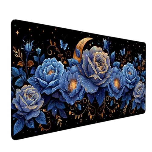 XXL Speed Gaming Mauspad 100x50cm - XXL Mousepad - Tischunterlage Large Size - verbessert Präzision und Geschwindigkeit Schreibtischunterlage Für Home Office (Blau Blume)Ergonomisches Mauspad XXL P-61 von Zgcoyeo