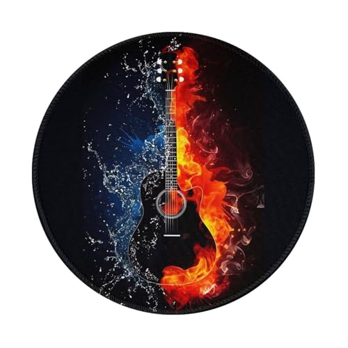 ZhaoYuGoods Rundes Mauspad mit Eis- und Feuer-Gitarren-Druck, personalisiertes Mauspad für Heimbüro, rutschfeste Gummiunterseite, kleine Matte für verbesserte Präzision und Komfort, 20 cm x 20 cm von ZhaoYuGoods