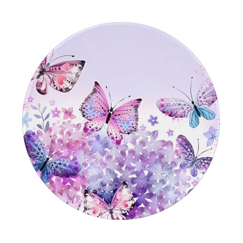 ZhaoYuGoods Rundes Mauspad mit wunderschönem violettem Schmetterling-Kunstdruck, personalisiertes Mauspad für Heimbüro, rutschfeste Gummiunterseite, kleine Matte für verbesserte Präzision und Komfort, von ZhaoYuGoods