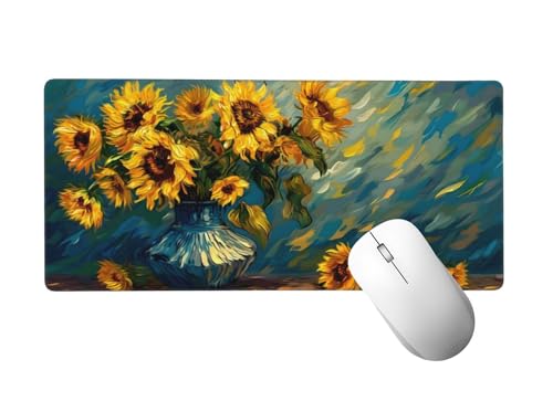 Abstrakt Mauspad XXL 1400x600 mm, Mousepad Sonnenblume Mauspad Gaming mit Genähten Kanten, Rutschfeste Gummibasis Mouse Pad, für PC,Laptop Verbessert Präzision und Geschwindigkeit, Gaming Zubehör H-22 von Zhlpjecc