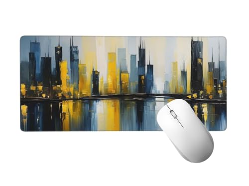 Abstrakt Mauspad XXL 1400x600 mm, Mousepad Wasserstadt Mauspad Gaming mit Genähten Kanten, Rutschfeste Gummibasis Mouse Pad, für PC,Laptop Verbessert Präzision und Geschwindigkeit, Gaming Zubehör H-24 von Zhlpjecc