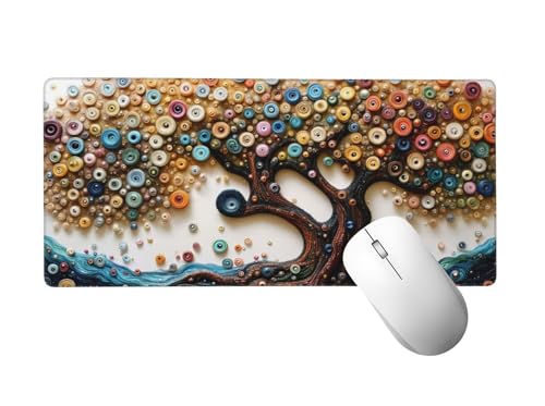 Farbe Mauspad XXL 1400x600 mm, Mousepad Baum des Lebens Mauspad Gaming mit Genähten Kanten, rutschfeste Gummibasis Mouse Pad, für PC, Laptop Verbessert Präzision Geschwindigkeit, Gaming Zubehör H-98 von Zhlpjecc