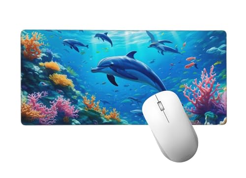 Gaming Mauspad XXL 1200 x 600 mm, Mauspad Delphin Mousepad XXL Schreibtischunterlage Groß Size, mit Genähten Kanten Mouse Pad Tier Mousepad für Spiele, Home Office Deko, Geschenke für Männer H-246 von Zhlpjecc