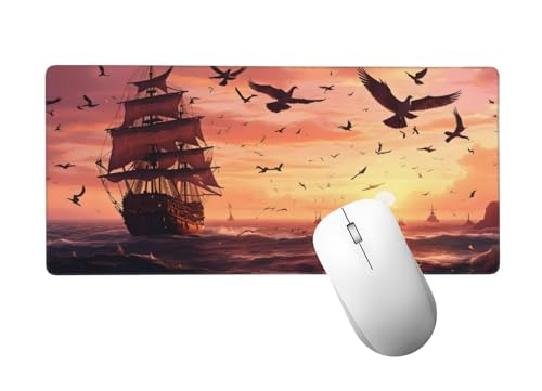 Gaming Mauspad XXL 700 x 300 mm, Mauspad Ozean Mousepad XXL 70x30 cm Schreibtischunterlage Groß Size, mit Genähten Kanten Mouse Pad Segelboot Mauspad für Spiele, Home Office Deko Geschenke H-263 von Zhlpjecc