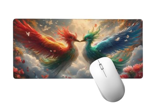 Phönix Mauspad XXL 1000 x 500 mm, Mousepad Vogel Mauspad Gaming mit Genähten Kanten, rutschfeste Gummibasis Mouse Pad, für PC, Laptop Verbessert Präzision und Geschwindigkeit, Gaming Zubehör H-276 von Zhlpjecc