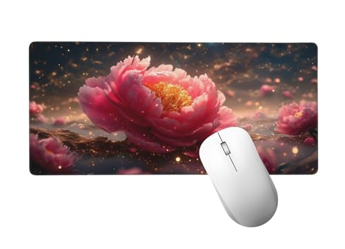 Rosa Mauspad XXL 500 x 250 mm, Mousepad Pfingstrose Mauspad Gaming mit Genähten Kanten, rutschfeste Gummibasis Mouse Pad, für PC, Laptop Verbessert Präzision und Geschwindigkeit, Gaming Zubehör H-292 von Zhlpjecc