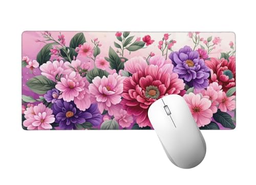 Rosa Mauspad XXL 500 x 250 mm, Mousepad Pfingstrose Mauspad Gaming mit Genähten Kanten, rutschfeste Gummibasis Mouse Pad, für PC, Laptop Verbessert Präzision und Geschwindigkeit, Gaming Zubehör H-294 von Zhlpjecc