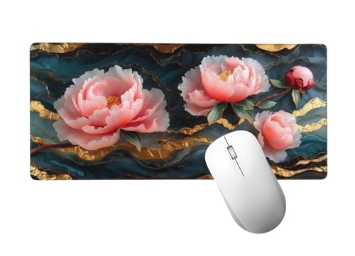 Rosa Mauspad XXL 800 x 400 mm, Mousepad Pfingstrose Mauspad Gaming mit Genähten Kanten, rutschfeste Gummibasis Mouse Pad, für PC, Laptop Verbessert Präzision und Geschwindigkeit, Gaming Zubehör H-293 von Zhlpjecc