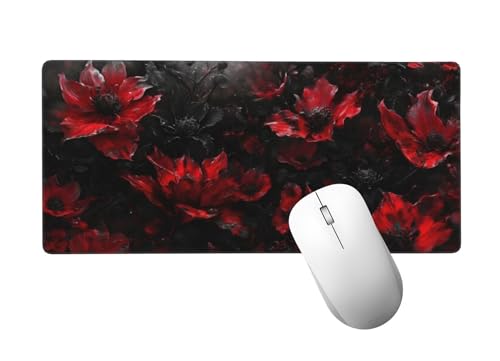 Rot Mauspad XXL 1400 x 600 mm, Mousepad Blume Mauspad Gaming mit Genähten Kanten, rutschfeste Gummibasis Mouse Pad, für PC, Laptop Verbessert Präzision und Geschwindigkeit, Gaming Zubehör H-218 von Zhlpjecc