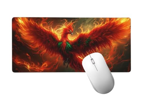 Rot Mauspad XXL 1400 x 600 mm, Mousepad Feuer-Phönix Mauspad Gaming mit Genähten Kanten, Rutschfeste Gummibasis Mouse Pad, für PC, Laptop Verbessert Präzision und Geschwindigkeit, Gaming Zubehör H-215 von Zhlpjecc