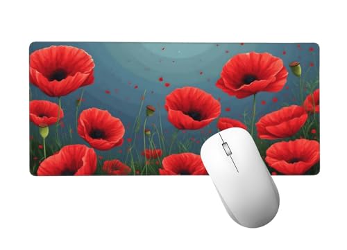 Rot Mauspad XXL 1400 x 600 mm, Mousepad Mohn Mauspad Gaming mit Genähten Kanten, rutschfeste Gummibasis Mouse Pad, für PC, Laptop Verbessert Präzision und Geschwindigkeit, Gaming Zubehör H-202 von Zhlpjecc