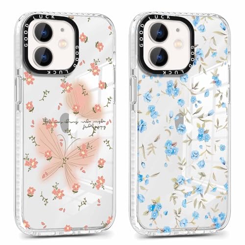 ZhuoFan 2 Stück Handyhülle Durchsichtige für iPhone 12 / iPhone 12 Pro Hülle 6,1", Weich Silikon Schutzhülle Aesthetic Blume Schmetterling Muster Case Dünn PC Stoßfest Kratzfest Bumper Cover, 21 von ZhuoFan