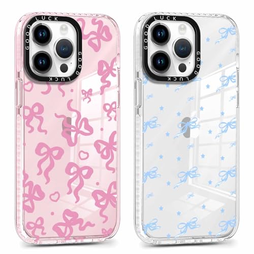 ZhuoFan 2 Stück Handyhülle Durchsichtige für iPhone 15 Pro Hülle 6,1", Weich Silikon Schutzhülle Aesthetic Fliege Muster Design Case Ultra Dünn PC Stoßfest Kratzfest Bumper Cover, 20 von ZhuoFan