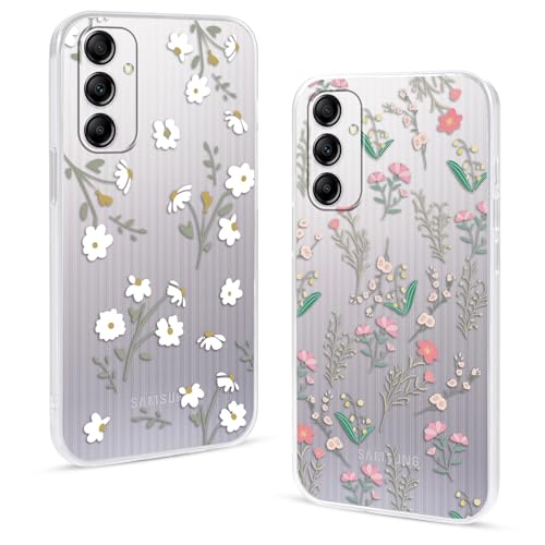 ZhuoFan 2 Stück Hülle für Samsung Galaxy A14 5G 6,8 Zoll, Durchsichtig Handyhülle Rosa Blume Weiße Floral Aesthetic Muster Motiv, Transparent Stoßfest Kratzfeste Ultra Dünn Weich TPU Schutzhülle Case von ZhuoFan