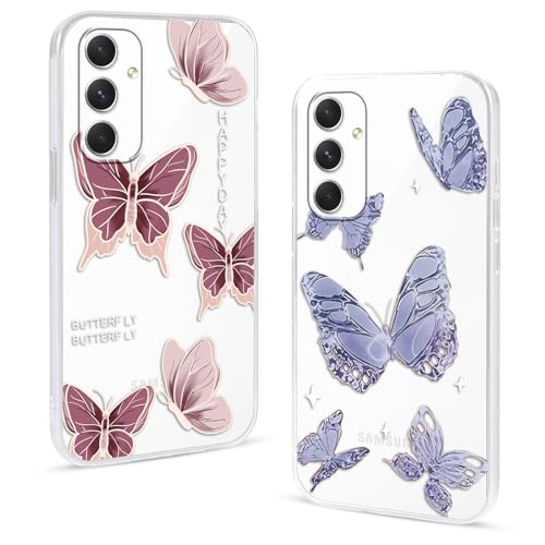 ZhuoFan 2 Stück Hülle für Samsung Galaxy A54 5G 6,4 Zoll, Durchsichtig Handyhülle Rosa Lila Schmetterling Aesthetic Muster Motiv, Transparent Stoßfest Kratzfeste Ultra Dünn Weich TPU Schutzhülle Case von ZhuoFan