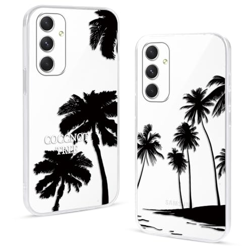 ZhuoFan 2 Stück Hülle für Samsung Galaxy A54 5G 6,4 Zoll, Durchsichtig Handyhülle Schwarze Kokosnussbaum Aesthetic Muster Motiv, Transparent Stoßfest Kratzfeste Ultra Dünn Weich TPU Schutzhülle Case von ZhuoFan