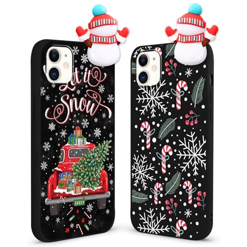 ZhuoFan 2 Stücke Weihnachten Hülle für iPhone 11 Handyhülle - 6,1'', Weihnachtsmuster Schwarz Silikon Hanyhülle mit Ultra Dünnes Weich TPU stoßfeste Case für iPhone 11, Weihnachtsschneeflocke und Auto von ZhuoFan