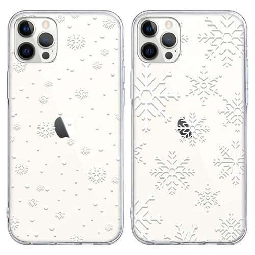 ZhuoFan 2 Stücke Weihnachten Hülle für iPhone 14 Pro Handyhülle - 6,1 zoll, WeihnachtsMuster Transparent Silikon Hanyhülle mit Dünnes Weich TPU stoßfeste hülle für iPhone 14 Pro,Weihnachtsschneeflocke von ZhuoFan