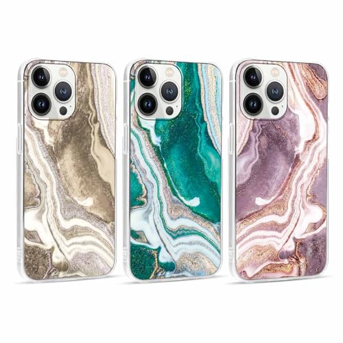 ZhuoFan 3 Stück Handyhülle für iPhone 13 Pro 6,1", Aesthetic Muster Marmor Gold Design Hülle Transparent mit KameraSchutz und BildschirmSchutz, Dünne TPU Silikon Bumper Stoßfestes Schutzhülle, 03 von ZhuoFan