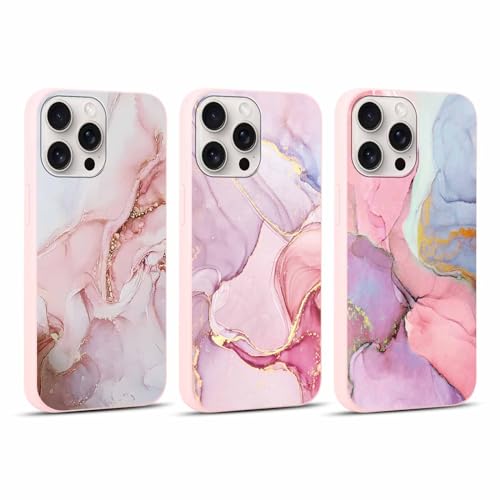 ZhuoFan 3 Stück Handyhülle für iPhone 14 Pro Max hülle 6,7", Aesthetic Muster Marmor Rosa Design mit KameraSchutz und BildschirmSchutz Weiche TPU Silikon Stoßfestes Schutzhülle Mädchen Case, 08 von ZhuoFan