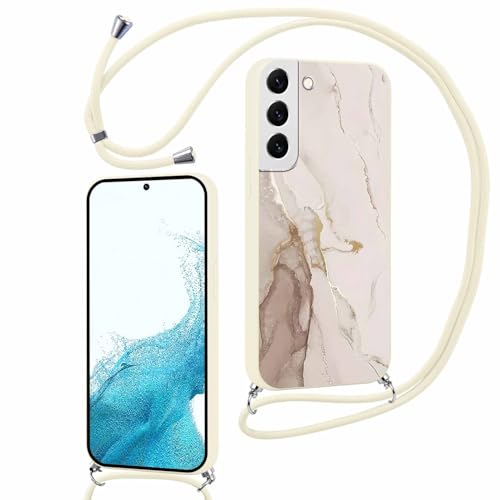 ZhuoFan Handykette für Samsung Galaxy S22 5G Hülle mit Band, Aesthetic Weisser Marmor Muster Verstellbarer Halskette Handyhülle mit Kordel zum umhängen Silikon Stoßfest Schutzhülle mit Kette, 07 von ZhuoFan