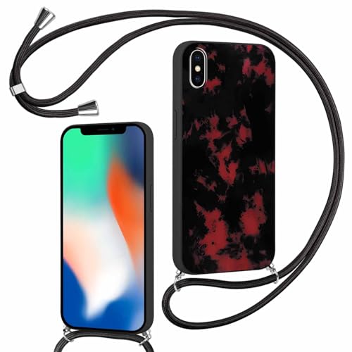 ZhuoFan Handykette für iPhone XS/iPhone X Hülle mit Band, Aesthetic Schwarz Marmor Muster Verstellbarer Halskette Handyhülle mit Kordel zum umhängen Silikon Stoßfest Schutzhülle mit Kette, 12 von ZhuoFan