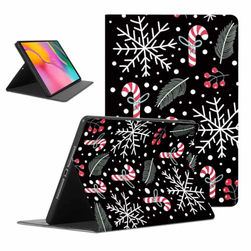 ZhuoFan Hülle für Samsung Galaxy Tab A 10,1 2019 (SM-T510/T515), Aesthetic Weihnachtssüßigkeit Ultra Dünn Leicht SchutzHülle mit Standfunktion Rücken Slim PU Leder Christmas Tablet Cover, Schwarz von ZhuoFan