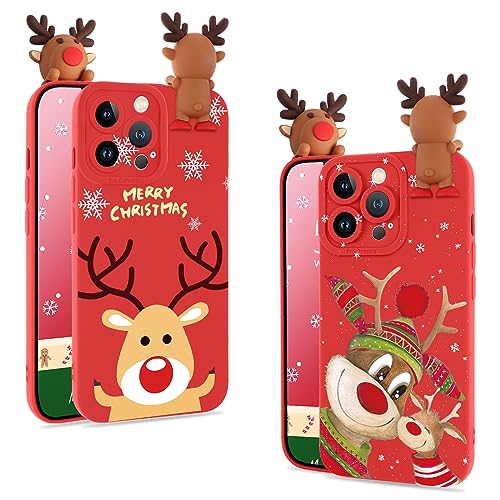 ZhuoFan Weihnachten Handyhülle für Apple iPhone 13 hülle - 6,1'', 2 Stück Weiche Silikon Rot 3D Süß Tiere Schutzhülle Nightmare Before Christmas Cartoon Muster Stoßfest Case, 02 von ZhuoFan