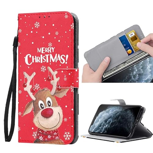 ZhuoFan Weihnachten Handyhülle für Samsung Galaxy A54 5G 6,4'', PU Leder Tasche Flip Klapphülle mit Kartenfach Standfunktion Magnetverschluss Schutzhülle mädchen Christmas Cover, roter Elch von ZhuoFan