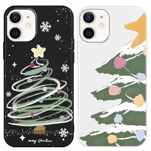 ZhuoFan Weihnachts-Schutzhülle für Apple iPhone 12/12 Pro 15,5 cm (6,1 Zoll), stoßfest, weiches Silikon, TPU-Stoßdämpfer, niedliches Weihnachtsbaum, Schneeflocken-Muster, für Damen und Mädchen, matt, von ZhuoFan