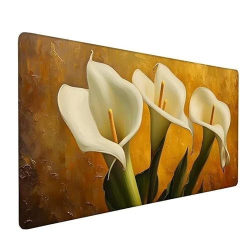 Mauspad Anlage,GroßEs Mauspad 1200x600x3mm XXL Mauspad Gaming Calla-Lilie,Mouse Pad Mit VernäHte Kanten,Schreibtischunterlage,Rutschfeste,Verbessert PräZision Und Geschwindigkeit,FüR Office XZ-23 von Zhynfiie