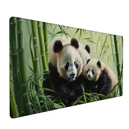 Mauspad Bambuswald, XXL Mauspad 800x400x3mm, Mauspad Gaming Panda, Large Size Schreibtisch Unterlage, Wasserdicht Mouse Pad, GenäHte Kanten, Rutschfest, Improved Precision And Speed, FüR Office XZ-96 von Zhynfiie