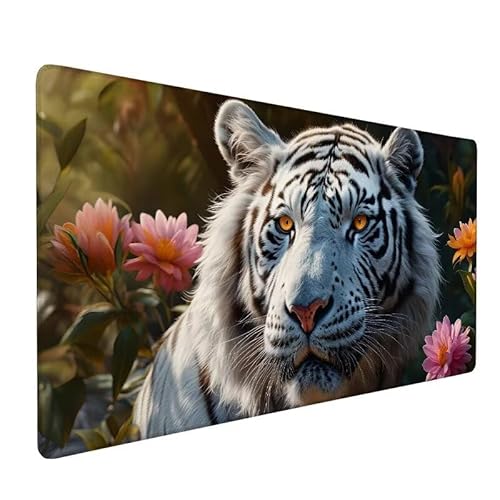 Mauspad Blume Mauspad XXL 1200x600x3mm,Mauspad Gaming Tiger,Large Size Schreibtisch Unterlage,Wasserdicht Mouse Pad,GenäHte Kanten,rutschfest,Improved Precision and Speed für Büro Geschenke XZ-550 von Zhynfiie