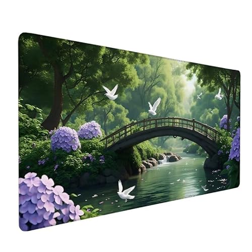 Mauspad Brücke,GroßEs Mauspad 700x400x3mm XXL Mauspad Gaming Wald,Mouse Pad Mit VernäHte Kanten,Schreibtischunterlage,Rutschfeste Gummibasis,Verbessert PräZision Und Geschwindigkeit,FüR Office XZ-17 von Zhynfiie