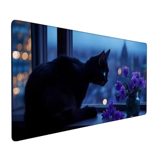 Mauspad Katze,XXL Mauspad 1200x600x3mm,Mauspad Gaming Blume,Large Size Schreibtisch Unterlage,Wasserdicht Mouse Pad,GenäHte Kanten,rutschfest,Improved Precision and Speed,FüR Office Geschenk XZ-40 von Zhynfiie