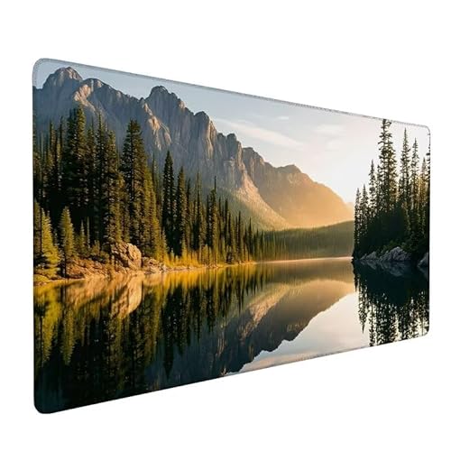 Mauspad Landschaft, GroßEs Mauspad 900x400x3mm XXL Mauspad Gaming See, Mouse Pad Mit VernäHte Kanten, Schreibtischunterlage, Rutschfeste Gummibasis, Verbessert PräZision Und Geschwindigkeit XZ-685 von Zhynfiie