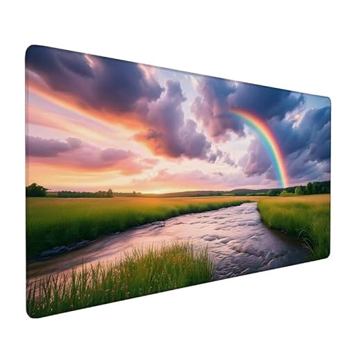 Mauspad Landschaft,GroßEs Mauspad 1500x800x3mm XXL Mauspad Gaming Regenbogen,Mouse Pad Mit VernäHte Kanten,Schreibtischunterlage,Rutschfeste,Verbessert PräZision Und Geschwindigkeit,FüR Office XZ-95 von Zhynfiie