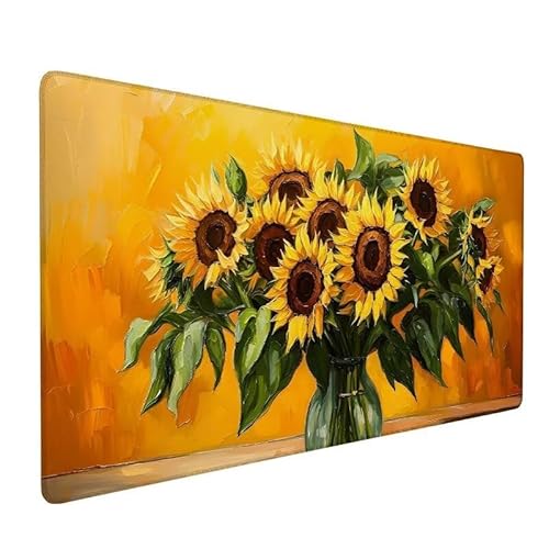 Mauspad Landschaft,GroßEs Mauspad 1500x800x3mm XXL Mauspad Gaming Sonnenblume,Mouse Pad Mit VernäHte Kanten,Schreibtischunterlage,Rutschfeste,Verbessert PräZision Und Geschwindigkeit,FüR Office XZ-65 von Zhynfiie