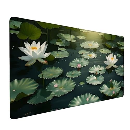 Mauspad Lotus,XXL Mauspad 800x400x3mm,Mauspad Gaming See,Large Size Schreibtisch Unterlage,Wasserdicht Mouse Pad,GenäHte Kanten,rutschfest,Improved Precision and Speed,FüR Office Geschenk XZ-414 von Zhynfiie