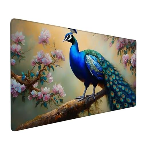 Mauspad Pfau,GroßEs Mauspad 600x300x3mm XXL Mauspad Gaming Blume,Mouse Pad Mit VernäHte Kanten,Schreibtischunterlage,Rutschfeste Gummibasis,Verbessert PräZision Und Geschwindigkeit,FüR Office XZ-141 von Zhynfiie