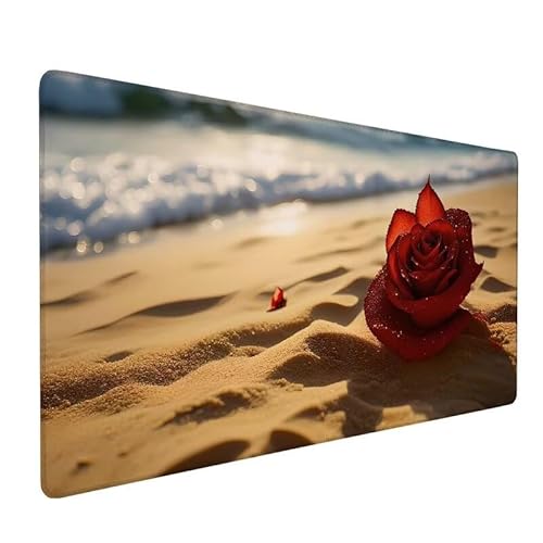 Mauspad Rot Mauspad XXL 1500x800x3mm,Mauspad Gaming Blume,Large Size Schreibtisch Unterlage,Wasserdicht Rutschfest Mousepad,GenäHte Kanten,Improved Precision And Speed für Büro Männer Geschenke XZ-538 von Zhynfiie